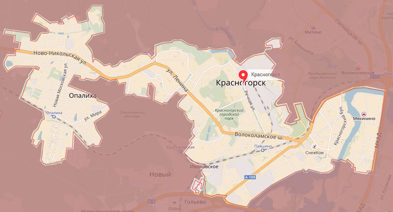 Карта Красногорска с выделенными границами города